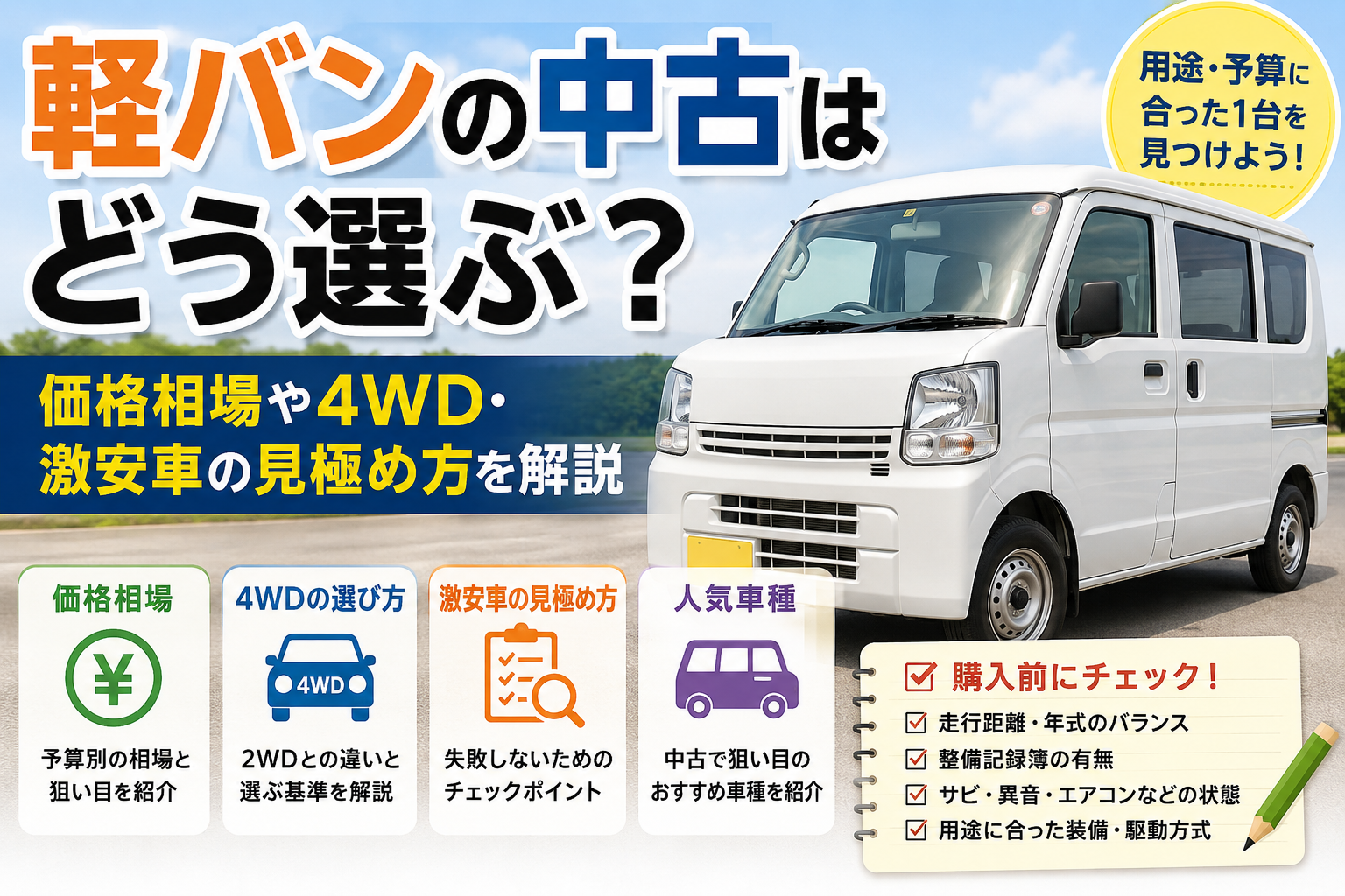 軽バンの中古はどう選ぶ？価格相場・４WD・激安車の見極め方を解説