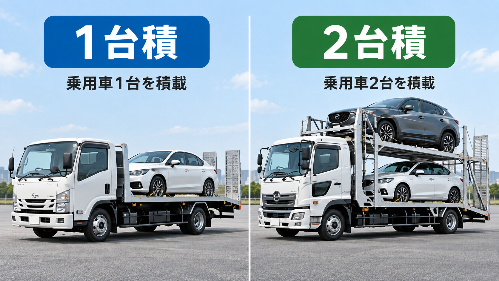 積載車・キャリアカーの1台積みと2台積みの違い・比較イメージ