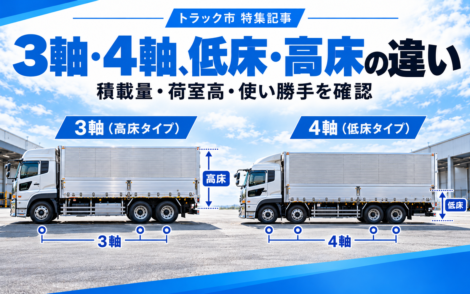 大型トラックの3軸・4軸と低床・高床の違い