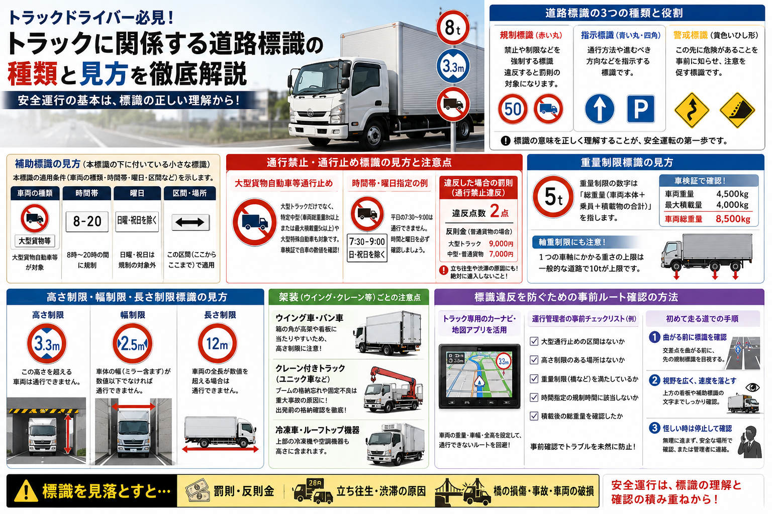 トラックに関係する道路標識一覧｜通行禁止・重量制限・高さ制限の見方を解説