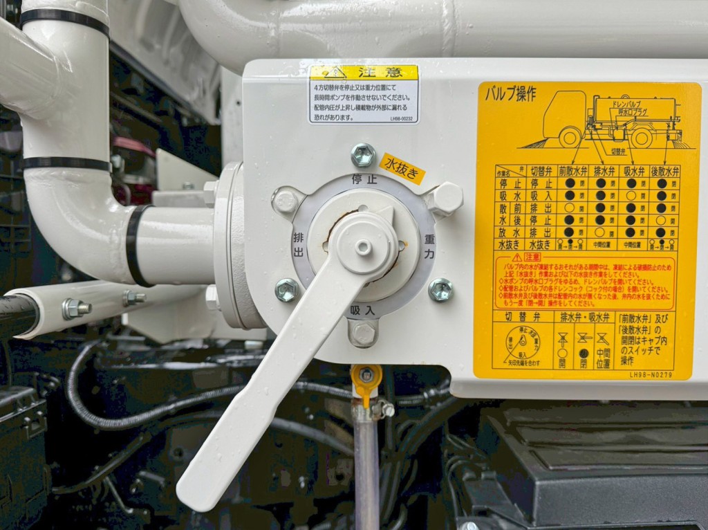 排出・停止・重力・吸入の切り替えバルブです。|日野 デュトロ 2KG-XZU700M(2WD)の写真13