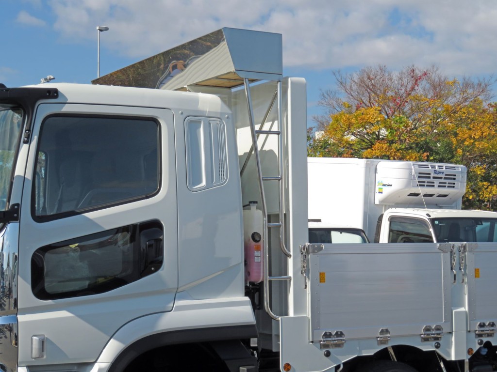 ハシゴはステンレス製で、シートデッキの外周はステンレス板が張ってあります。|三菱 スーパーグレート 2PG-FS84VZの写真8