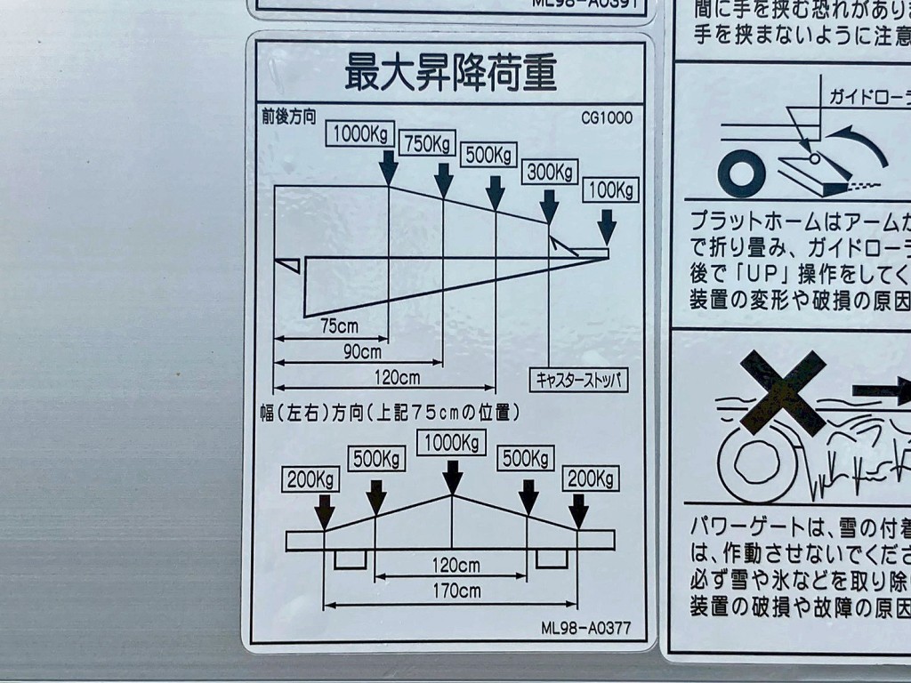 ゲートの能力は1トンです。|UDトラックス 2PG-CG5CAの写真18