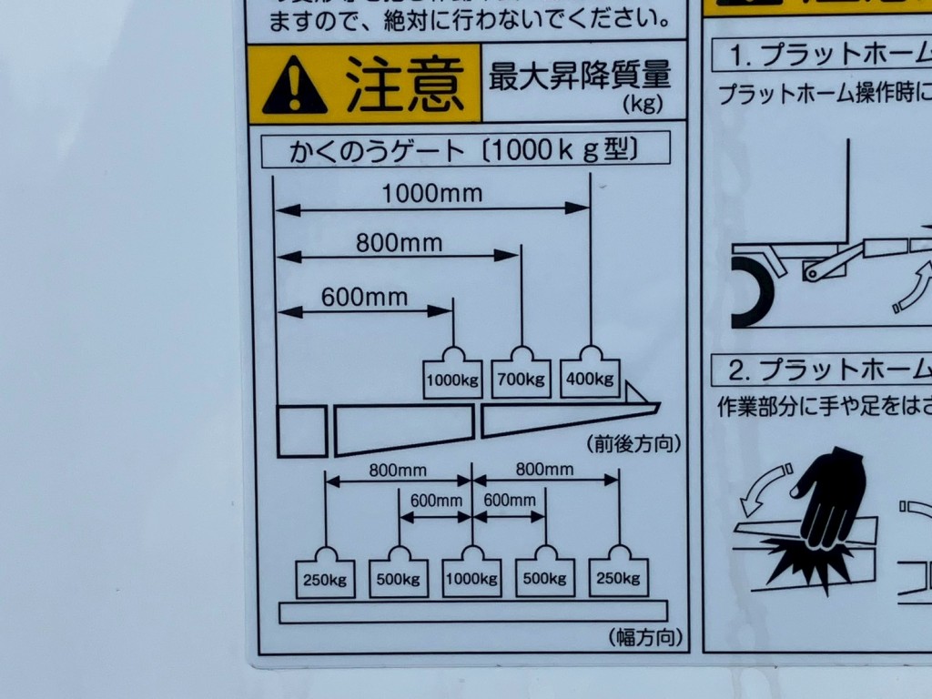 ゲートの能力は1トンです。|日野 レンジャー 2KG-FE2ACGの写真16