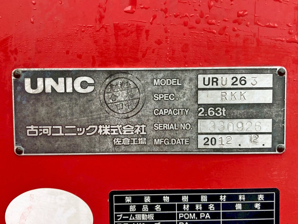 クレーンのプレートです。|三菱 キャンター TKG-FEA50(2WD)の写真20