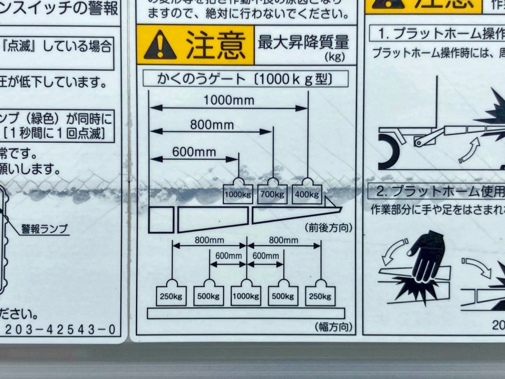 ゲートの能力は1トンです。|日野 レンジャー 2KG-FD2ABG(2WD)の写真22