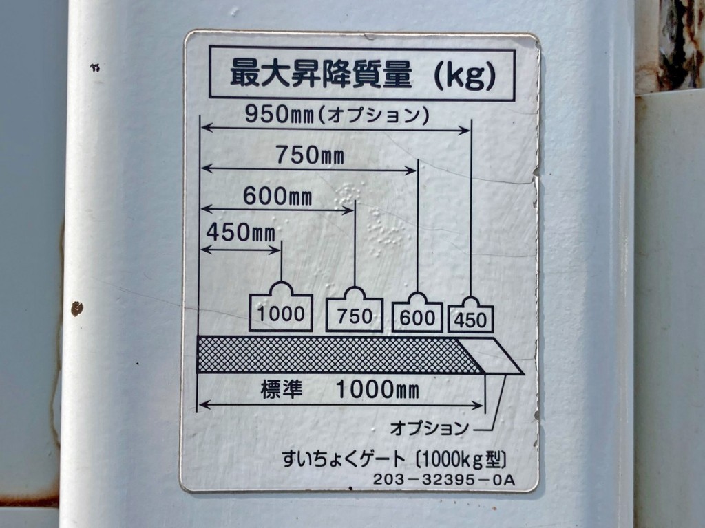 ゲートの能力は1トンです。|日野 レンジャー QKG-FE7JLAGの写真24