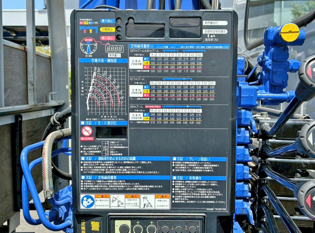 空車時定格荷重表 及び 作業半径-揚程図です。|いすゞ エルフ 2RG-NKR88R(2WD)の写真22