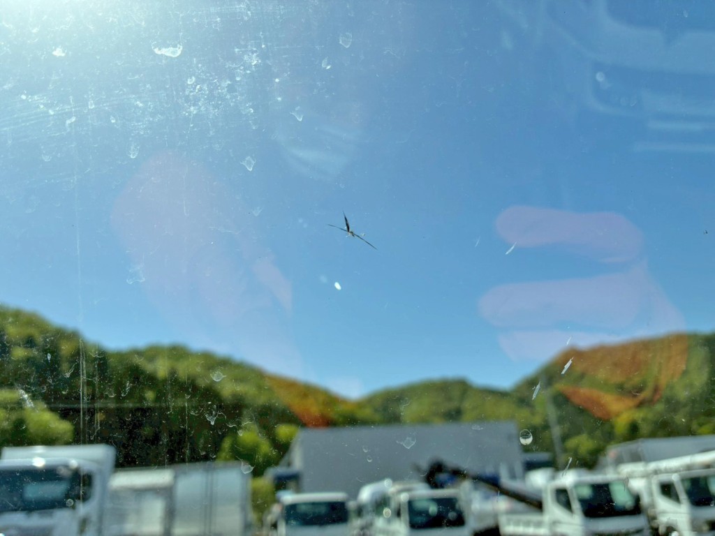 フロントガラスの運転席側上部に飛び石跡があります。|いすゞ エルフ 2RG-NKR88R(2WD)の写真27