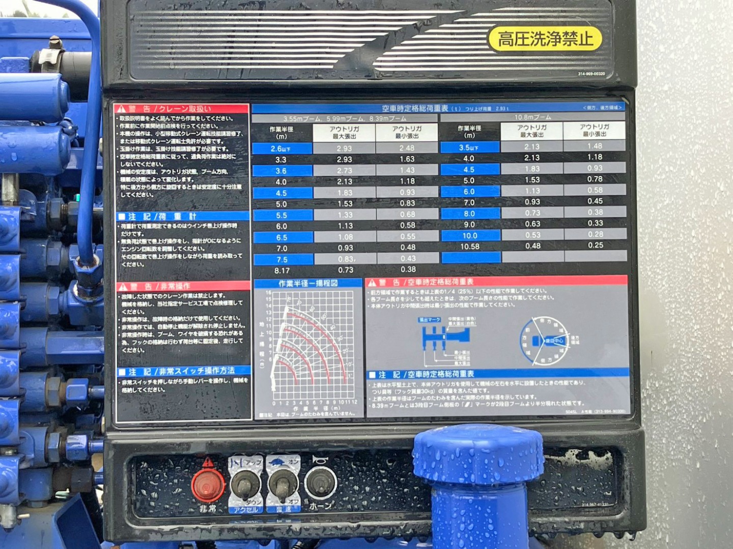 空車時定格荷重表 及び 作業半径一揚程図です。|三菱 ファイター QDG-FQ62Fの写真27