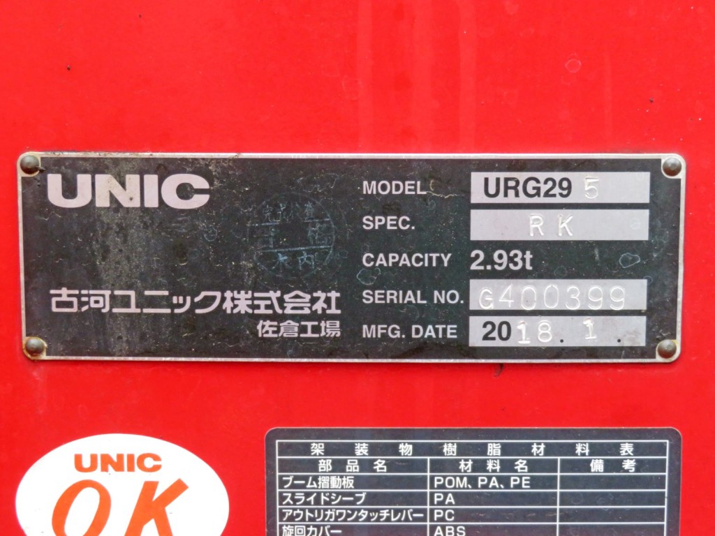 クレーンのプレートです。|いすゞ エルフ TPG-NPR85N(2WD)の写真12