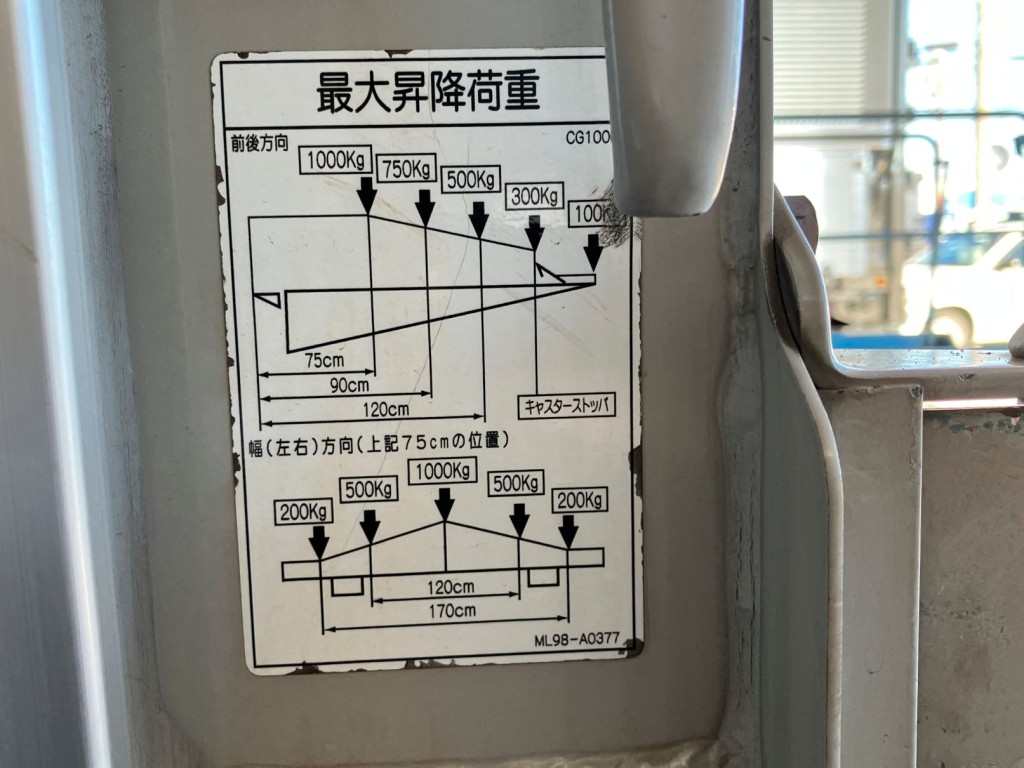 ゲートの昇降能力値です。|いすゞ フォワード 2RG-FRR90T2(2WD)の写真14