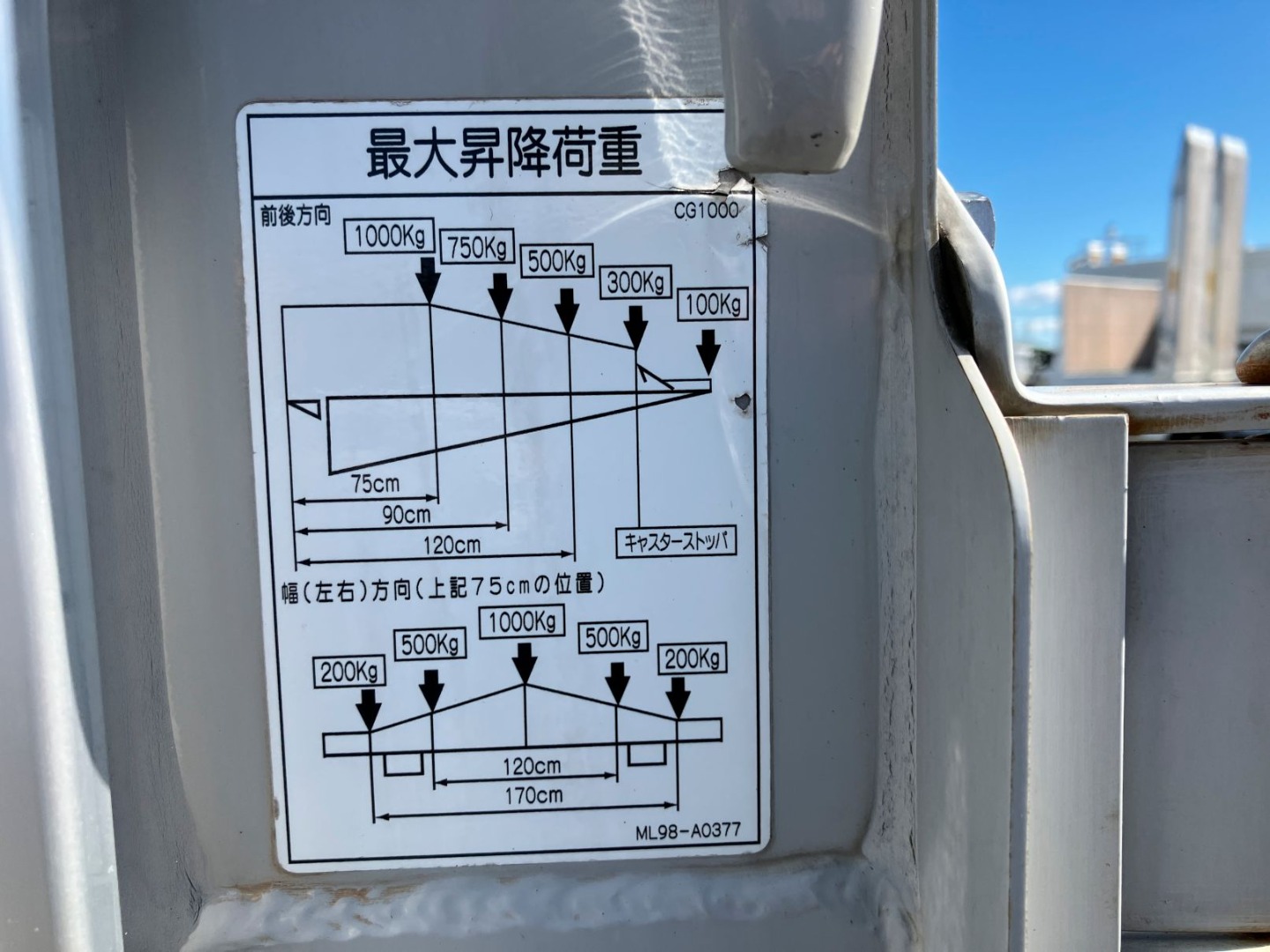 ゲートの昇降能力です。|いすゞ フォワード 2RG-FRR90T2(2WD)の写真18