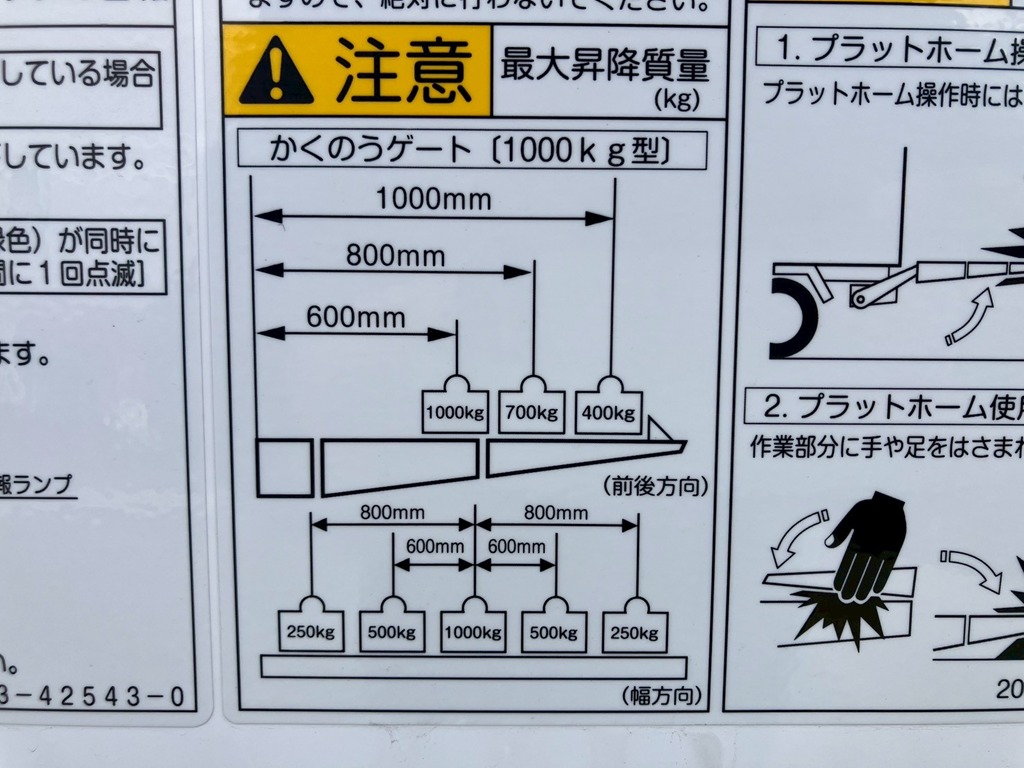 ゲートの能力は1トンです。|日野 レンジャー 2KG-FD2ABG(2WD)の写真21