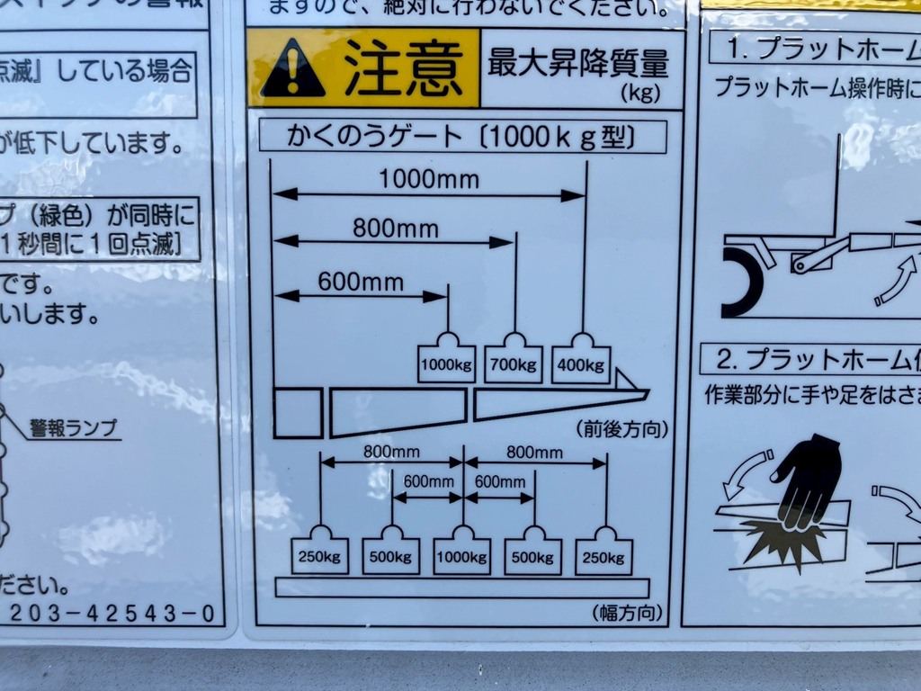 ゲートの能力は１トンです。|日野 レンジャー 2KG-FD2ABG(2WD)の写真21