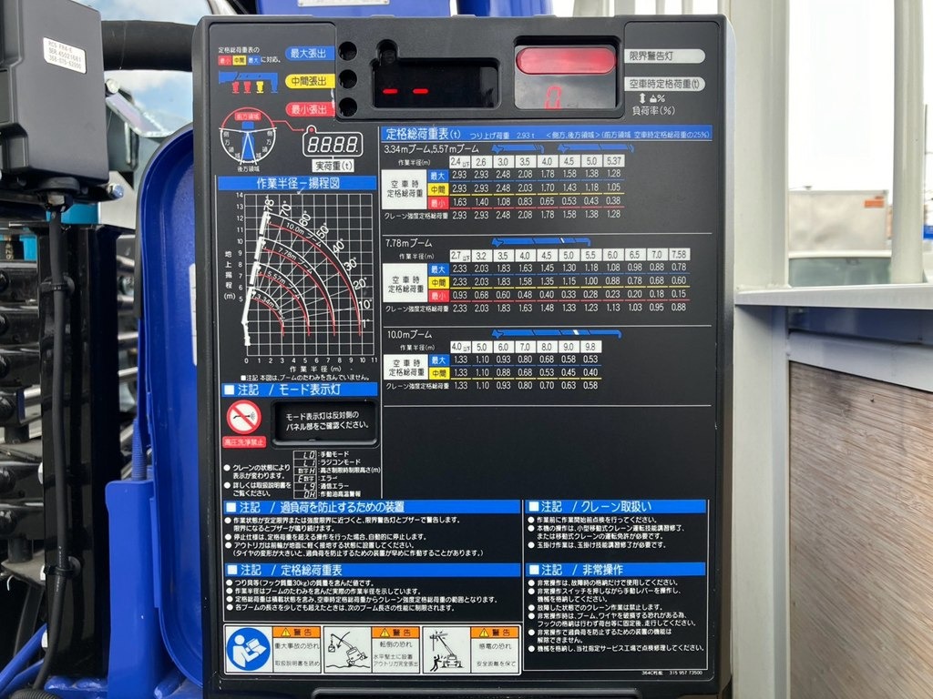 空車時定格荷重表 及び 作業半径ー揚程図です。|日野 レンジャー 2KG-FE2ACAの写真15
