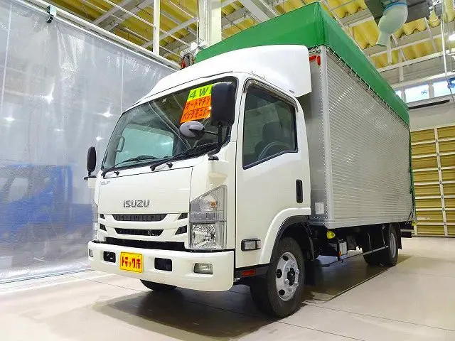 お問合せ管理No.F350　H30 エルフ 3t 4WD FFL ワイド超ロング オープントップアルミバン リア幌カーテン式|いすゞ エルフ TPG-NPS85AN(4WD)の写真1