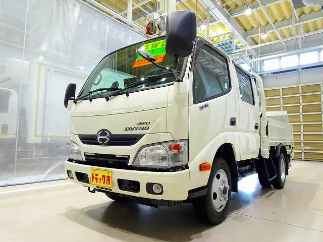 お問合せ管理No.C791　H27 デュトロ 2t 4WD(切替式) 高床 標準セミロング Wキャブ/アーム式PG付|日野 デュトロ TKG-XZU685M(4WD)の写真1