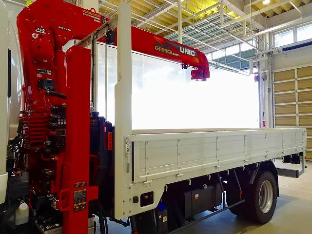 荷台内寸：466×218×40　三方開　横ねた13本　埋め込みフック4対　鳥居作業灯2個　リアブル積み加工/3t日軽アルミブリッジ3600ｍｍ2本　荷台用幌シート　ユニック3段2.9t吊セルフクレーン|いすゞ フォワード 2RG-FRS90J4(4WD)の写真23