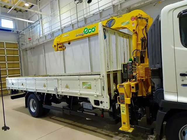 下荷台内寸：540×214×40　三方開　セイコーラック　ロープ穴左右4対/前後2対　アオリ上部L型アングル補強　横ねた17本　鳥居鉄板張り/作業灯1個/枕木取付　ユニック4段 2.9t吊りクレーン付|日野 レンジャー TKG-FC9JKAP(2WD)の写真22