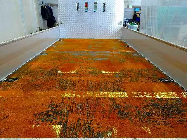 荷台内寸:435×208×40 三方開 アルミアオリ アオリ上部アルミ縞鋼板プロテクター 床鉄板張り 埋め込みフック5対 鳥居アルミ縞鋼板張り|三菱 キャンター 2PG-FEBS0(2WD)の写真21