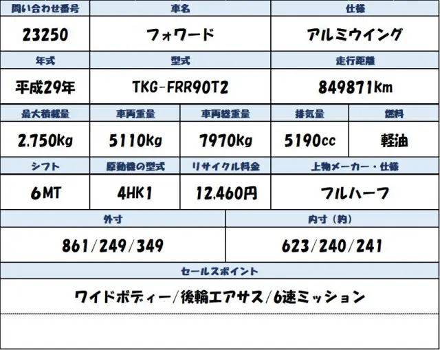 いすゞ フォワード TKG-FRR90T2の写真2
