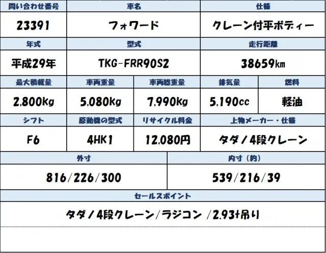 いすゞ フォワード TKG-FRR90S2(2WD)の写真2