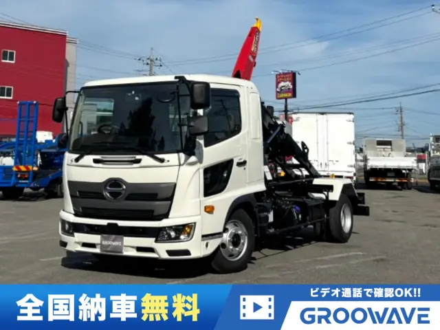 グルーウェーブプレミアム!令和6年式の走行少なくほぼ未使用のレンジャーフックロールが入荷!極東開発JM04-55-D!長距離も安心のベッド付!Bluetooth対応オーディオ&バックカメラ!|日野 レンジャー 2KG-FD2ABA(未入力/関係無)の写真1