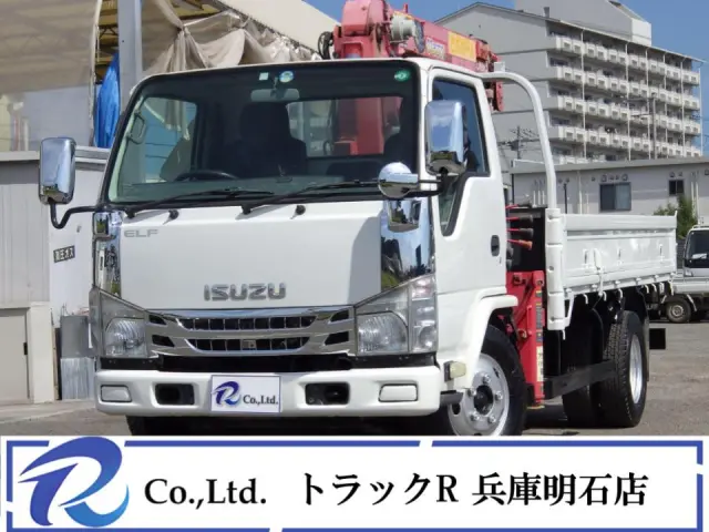 載量３０００kg　総重量６６５５kg　ユニック３段クレーン　吊り荷重２．６３ｔ　ラジコン付　荷台内寸３７０×１７８×３９　車両外寸５９９×１８９×２５５　荷台地上高約１０１㎝　ロング　坂道発進補助装置|いすゞ エルフ TKG-NKR85R(2WD)の写真1