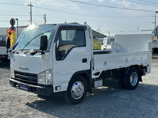 エルフ入庫しました。3t積、全低床、平ボディ、極東製P/G付|いすゞ エルフ TKG-NKR85A(2WD)の写真1