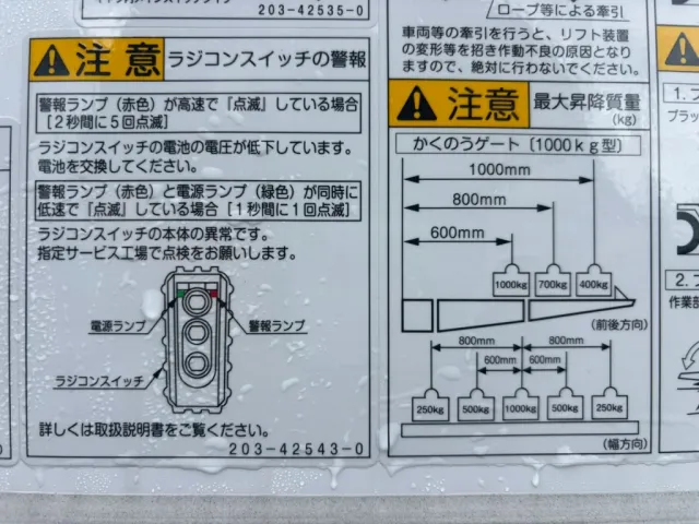 ゲートの能力は1トンです。|日野 レンジャー 2KG-FD2ABG(2WD)の写真18