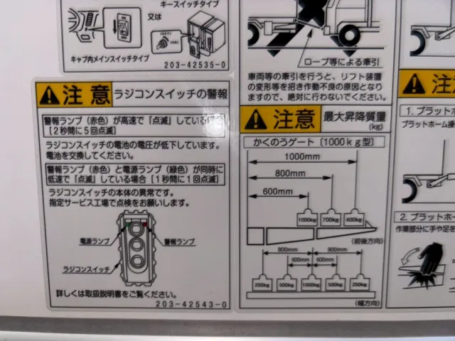 ゲートの能力は1トンです。|日野 レンジャー 2KG-FD2ABG(2WD)の写真17