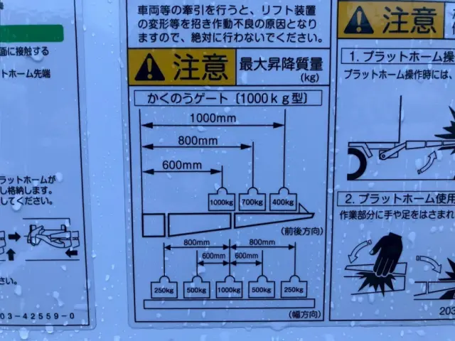 ゲートの能力は1トンです。|日野 レンジャー 2KG-FD2ABG(2WD)の写真19