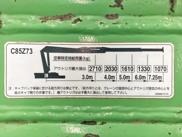 空車時定格荷重表です。|UDトラックス コンドル QDG-PW39Lの写真14