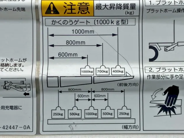 ゲートの能力は1トンです。|いすゞ フォワード TKG-FRR90S2(2WD)の写真34