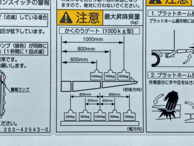 ゲートの能力は1トンです。|日野 レンジャー 2KG-FD2ABG(2WD)の写真19