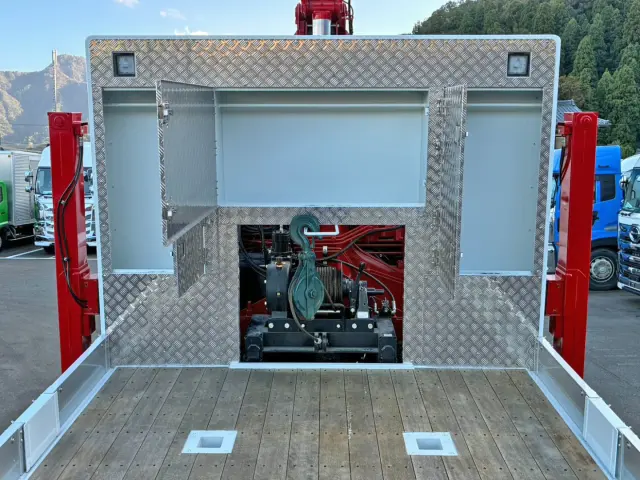 プロテクターにレバーブロック掛け付きの物入れが付いています。|三菱 スーパーグレート 2PG-FS80VZの写真11