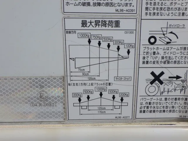 ゲートの能力です。|日野 レンジャー 2KG-FC2ABG(2WD)の写真15