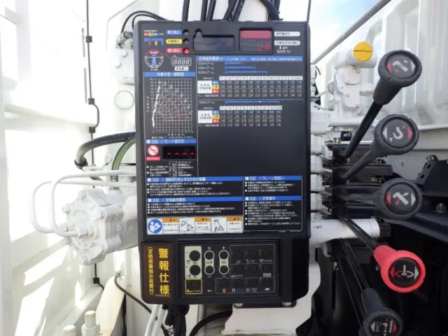 空車時定格荷重及び作業半径ー揚程図です。|三菱 スーパーグレート 2PG-FS74HZの写真13