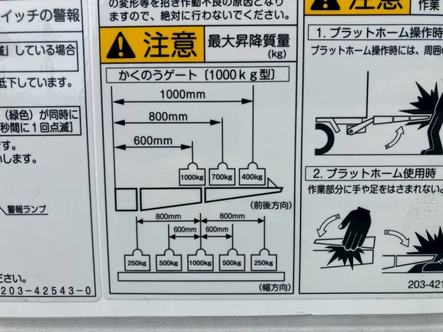 ゲートの能力は1トンです。|日野 レンジャー 2KG-FD2ABG(2WD)の写真21