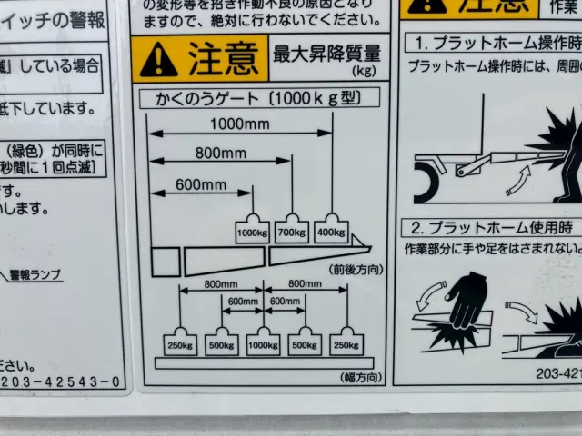 ゲートの能力は1トンです。|日野 レンジャー 2KG-FD2ABG(2WD)の写真21