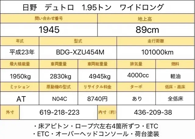 日野 デュトロ BDG-XZU454M(2WD)の写真2
