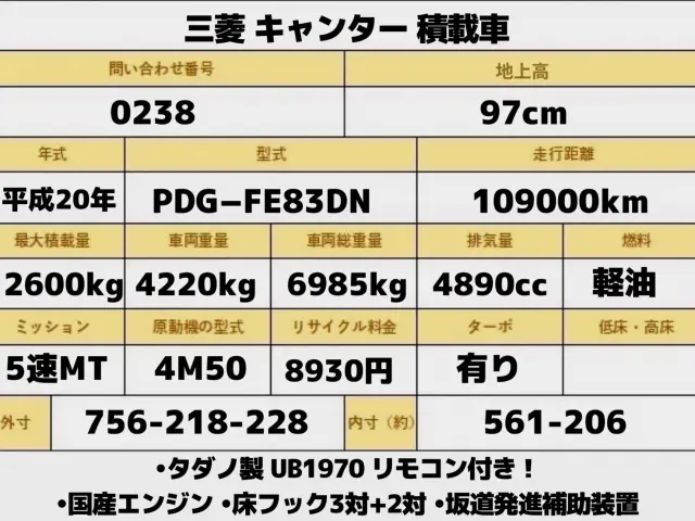 三菱 キャンター PDG-FE83DN(2WD)の写真2