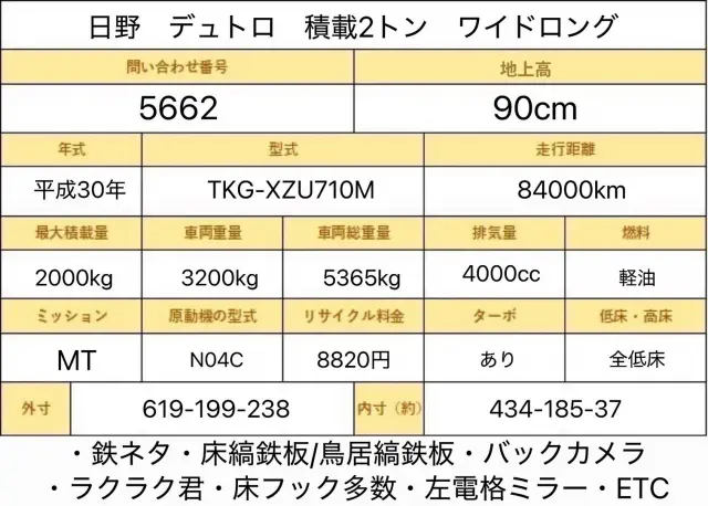 日野 デュトロ TKG-XZU710M(2WD)の写真2